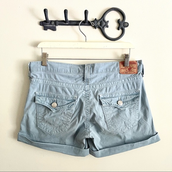 True Religion Jayde light blue cotton turn up shorts (size 27 fits like 28) - Picture 1 of 14